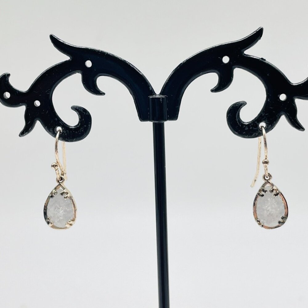 Opalescent Bead Drop Earrings Gold Tone Oval Dangle